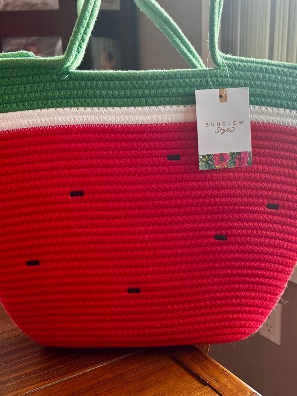 Green & Red Watermelon-Inspired Tote Cotton Rope